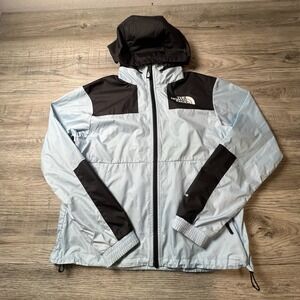 The North Face Windbreaker Jacket Womens Medium Blue Black Hooded Full Zip Coat